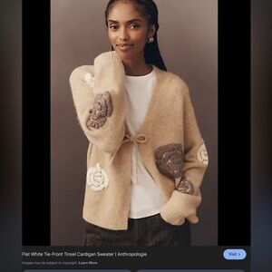 Anthropologie Flat White NWOT Tie-Front Beige Floral EMBROIDERY Cardigan OS